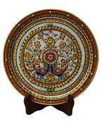 Vibrant Floral Decorative Marble Plate with Wooden Stand