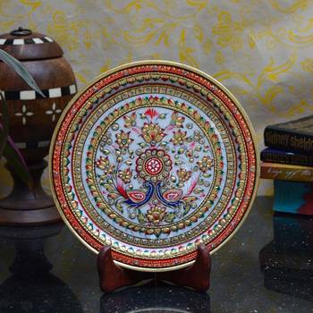 Vibrant Floral Decorative Marble Plate with Wooden Stand 2