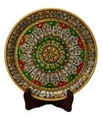 Green and Red Floral Decorative Marble Plate with Wooden Stand