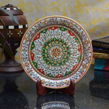 Green and Red Floral Decorative Marble Plate with Wooden Stand 2
