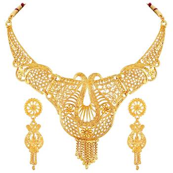 Asmitta Traditional 1 Gram Gold Plated Choker Necklace Set For Women 1