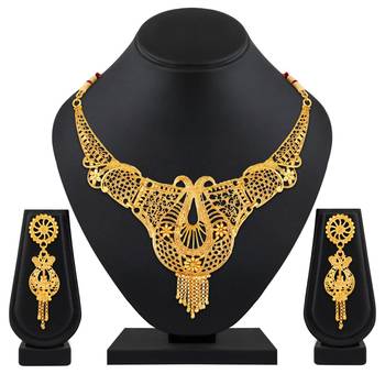 Asmitta Traditional 1 Gram Gold Plated Choker Necklace Set For Women 2