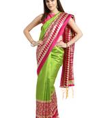 Green printed art silk saree with blouse