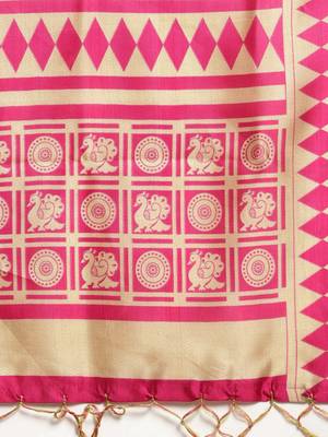 Green printed art silk saree with blouse 4