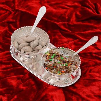 German Silver Multiutility Decorative Platter 2 Bowl Set with Velvet Box 1