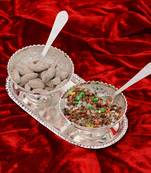 German Silver Multiutility Decorative Platter 2 Bowl Set with Velvet Box