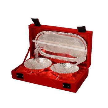 German Silver Multiutility Decorative Platter 2 Bowl Set with Velvet Box 2