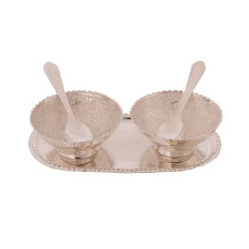 German Silver Multiutility Decorative Platter 2 Bowl Set with Velvet Box 4