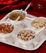 German Silver Multiutility Decorative Platter 4 Bowl Set with Velvet Box