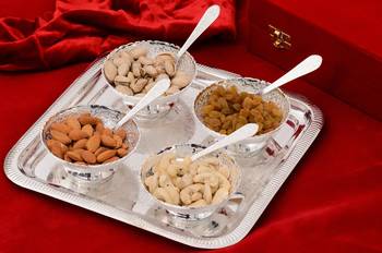 German Silver Multiutility Decorative Platter 4 Bowl Set with Velvet Box 1