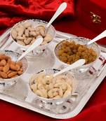 German Silver Multiutility Decorative Platter 4 Bowl Set with Velvet Box