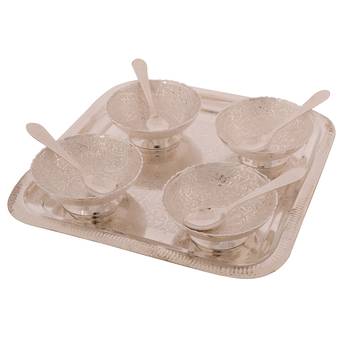 German Silver Multiutility Decorative Platter 4 Bowl Set with Velvet Box 2
