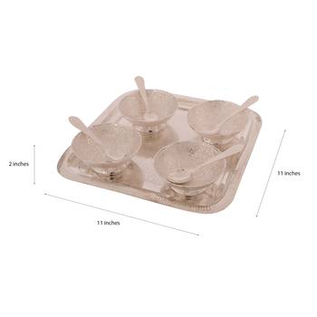German Silver Multiutility Decorative Platter 4 Bowl Set with Velvet Box 3