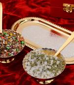 German Silver Multiutility Decorative Platter 2 Golden Bowl Set with Velvet Box