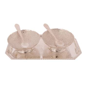 German Silver Multiutility Decorative Platter 2 Silver Bowl Set with Velvet Box 2