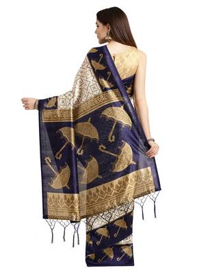 White printed art silk saree with blouse 2