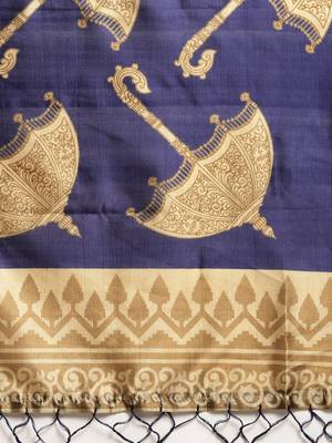 White printed art silk saree with blouse 4