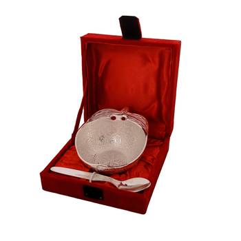 German Silver Multiutility Decorative Platter 1 Bowl Set with Velvet Box 1