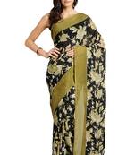 Black printed faux georgette saree with blouse