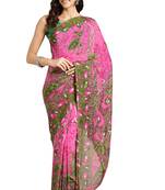 Pink printed faux georgette saree with blouse