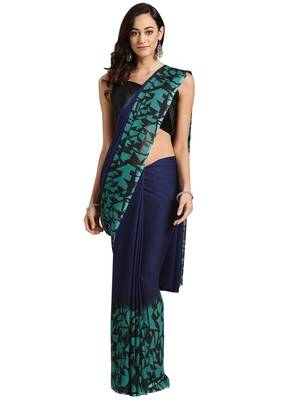 Blue printed faux georgette saree with blouse 1