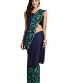 Blue printed faux georgette saree with blouse