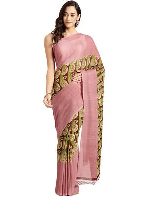 Brown printed faux georgette saree with blouse 1
