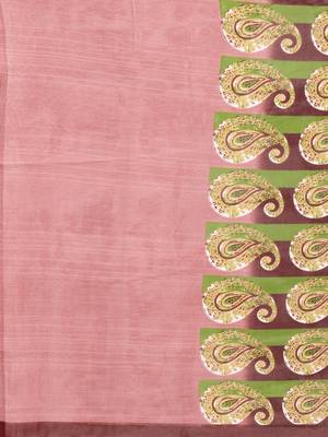 Brown printed faux georgette saree with blouse 4
