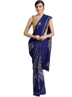Blue printed faux georgette saree with blouse 1