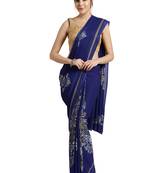 Blue printed faux georgette saree with blouse