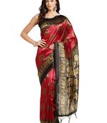Red printed art silk saree with blouse