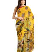 Yellow printed faux georgette saree with blouse