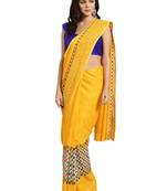 Mustard printed faux georgette saree with blouse
