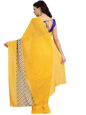 Mustard printed faux georgette saree with blouse 3