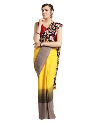 Yellow printed faux georgette saree with blouse 1