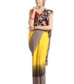 Yellow printed faux georgette saree with blouse