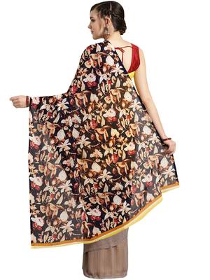 Yellow printed faux georgette saree with blouse 2