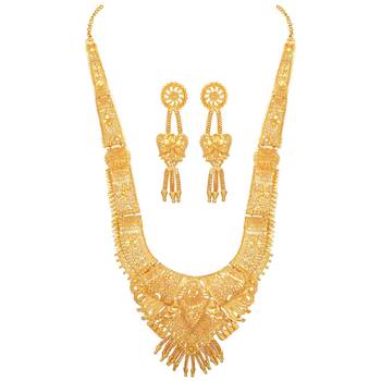 Asmitta Traditional 1 Gram Gold Plated Long Necklace Set For Women 2