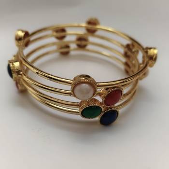 Metal Multi Stone Gold Plated Bangle Set 2