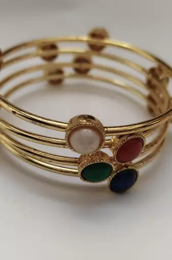 Reeti Fashions Metal Multi Stone Gold Plated Bangle Set