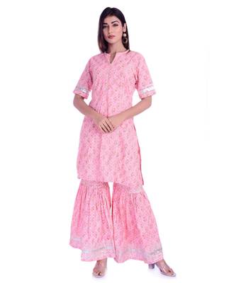 pink plain cotton kurta sets 1