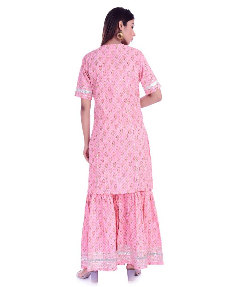 pink plain cotton kurta sets