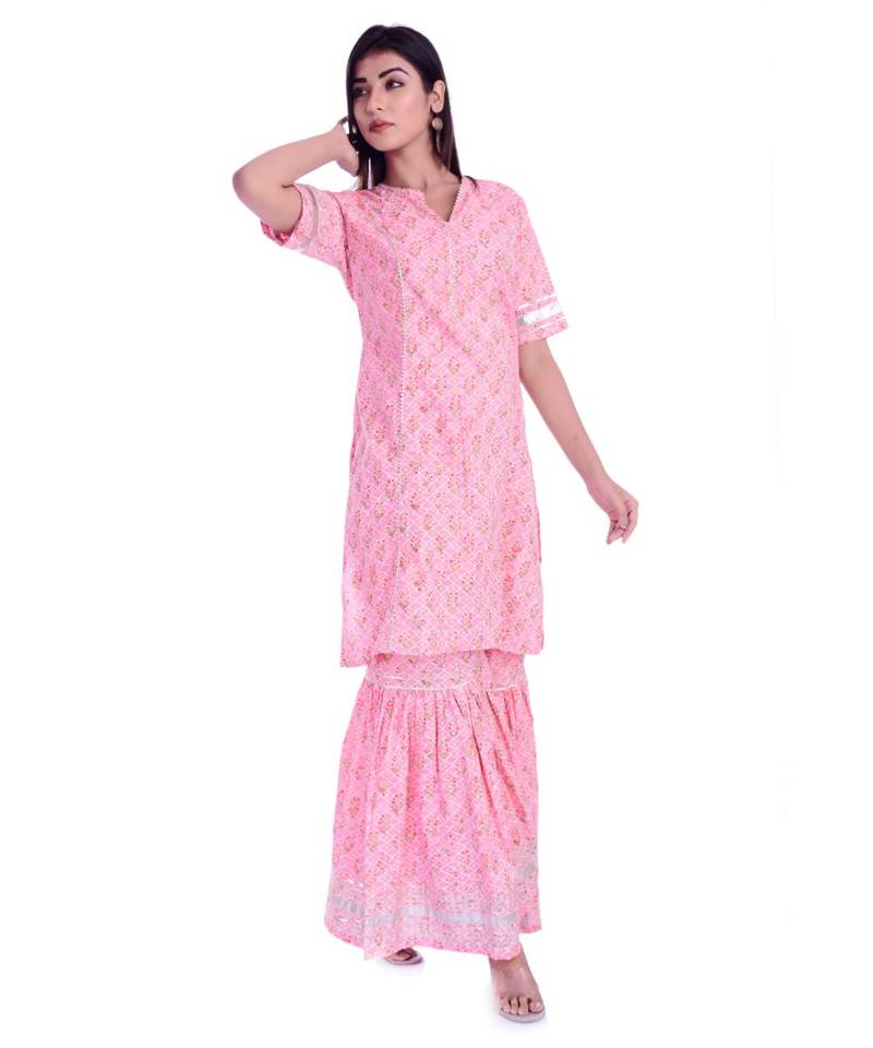pink plain cotton kurta sets