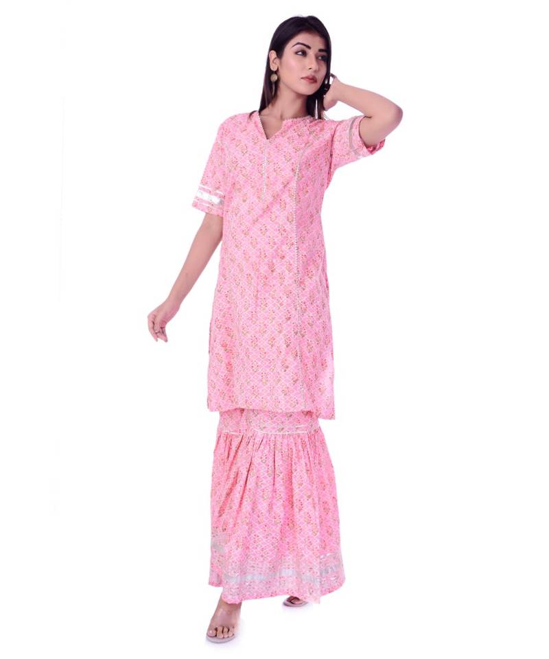 pink plain cotton kurta sets