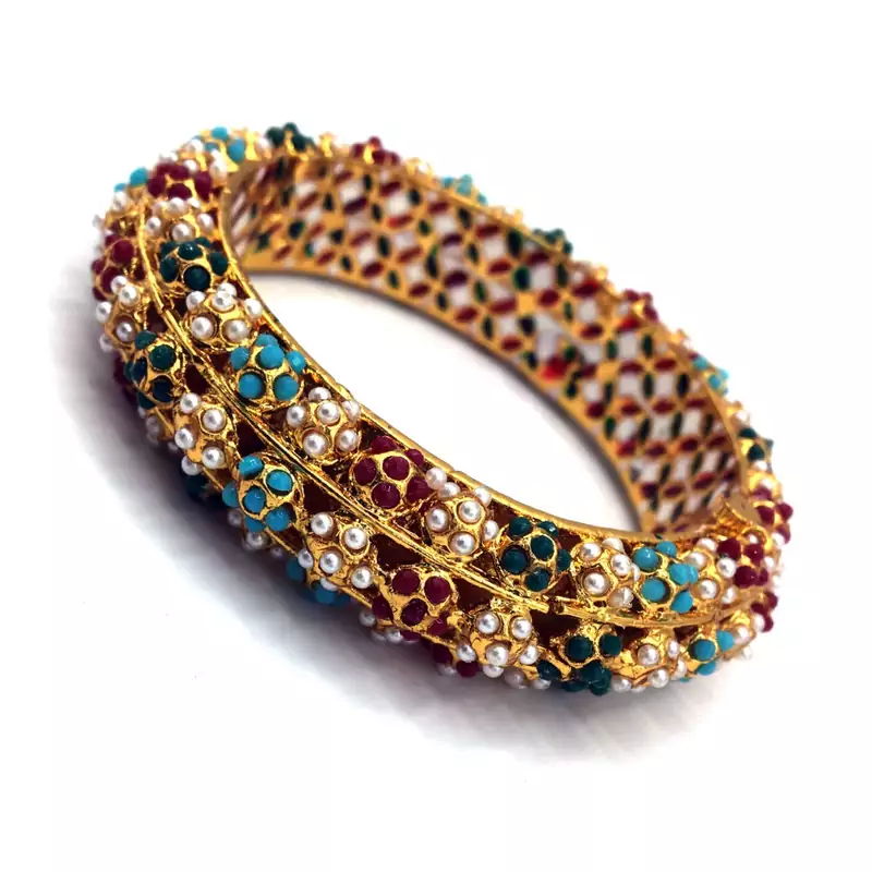 Multicolor Meenakari Gold Plated Brass Hand Made Jadau Kundan Meena Traditional Bangle For Women And Girls