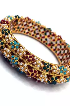 Multicolor Meenakari Gold Plated Brass Hand Made Jadau Kundan Meena Traditional Bangle For Women And Girls