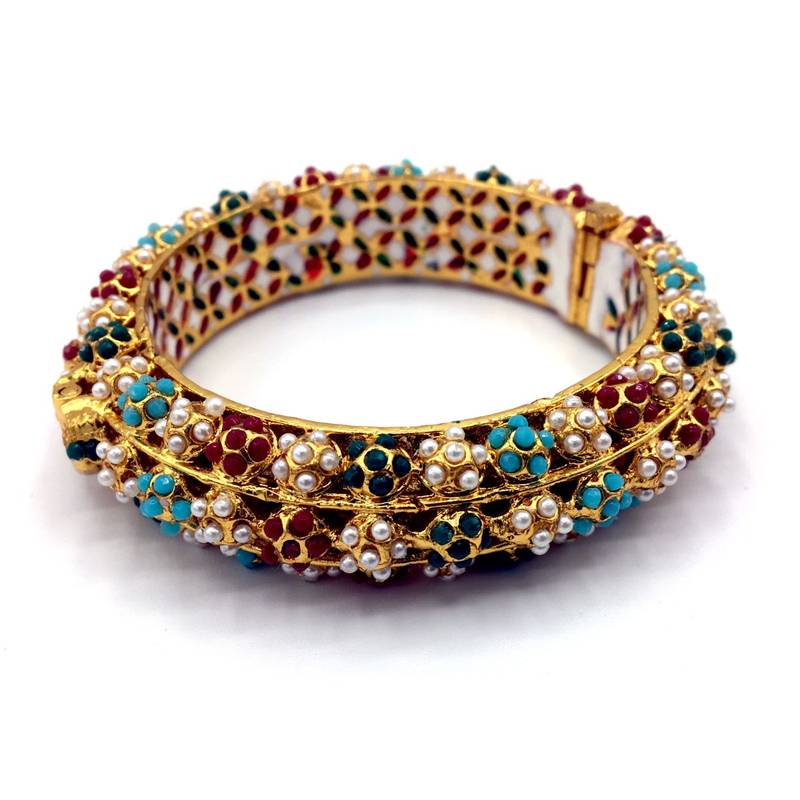 Multicolor Meenakari Gold Plated Brass Hand Made Jadau Kundan Meena Traditional Bangle For Women And Girls