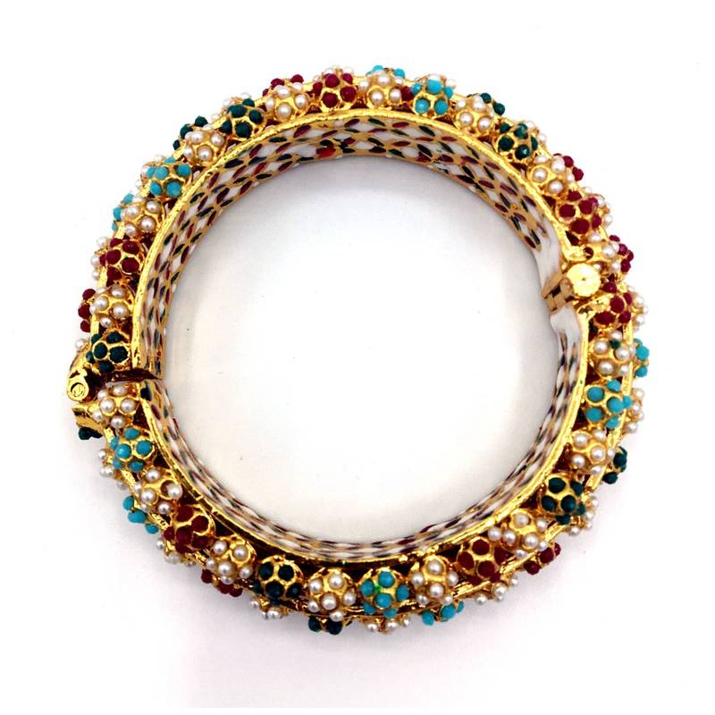 Multicolor Meenakari Gold Plated Brass Hand Made Jadau Kundan Meena Traditional Bangle For Women And Girls
