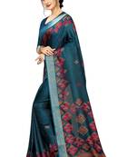 Blue printed linen saree with blouse