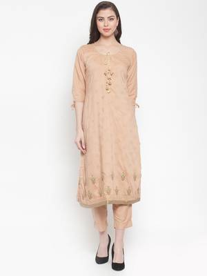 Beige embroidered silk ethnic-kurtis 1
